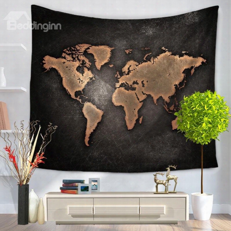 Bronze Continent And Black Ocean Pattern Decorative Hanging Wall Tapestry