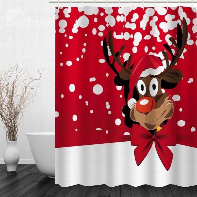 Cartoon Cute Reindeer Printing Christmas Theme Bathroom 3d Sower Curtain