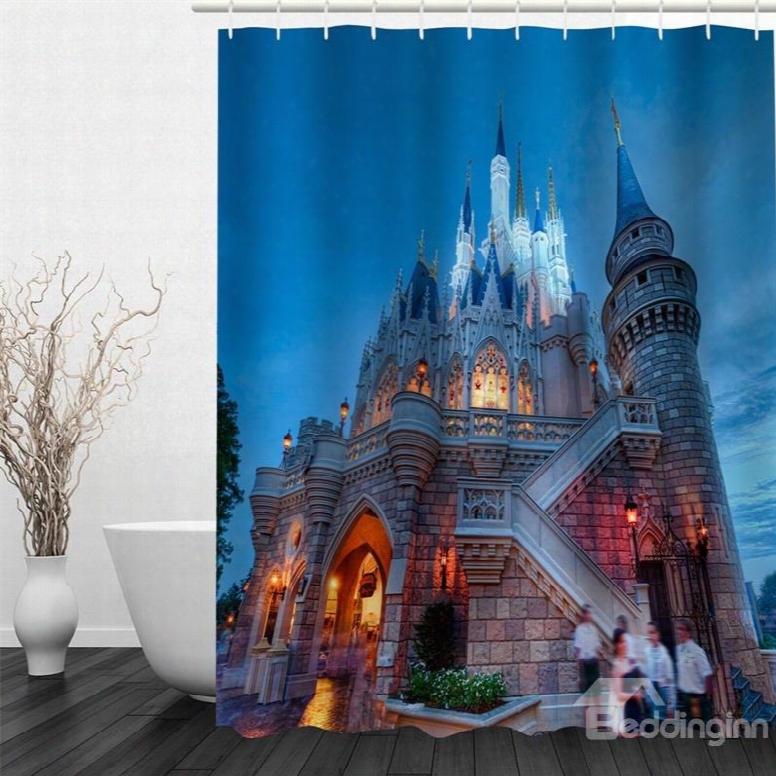 Castle In City Night Pklyester Waterproof And Eco-friendly 3d Shower Curtain