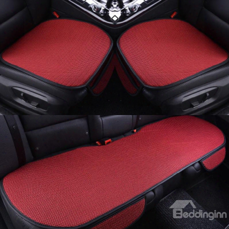 Charming Red Color Durable Pet Material Good Breathability Universal 3-pieces Five Car Seat Mat