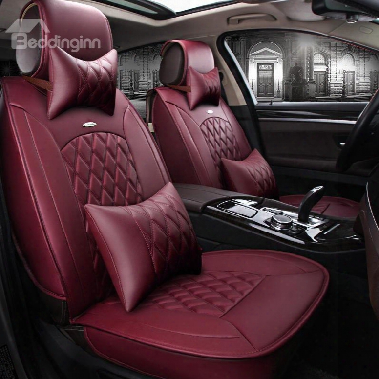 Charming Red Color Luxufy Grid Style Design Durable Pvc Material Universal Five Car Seat Cover