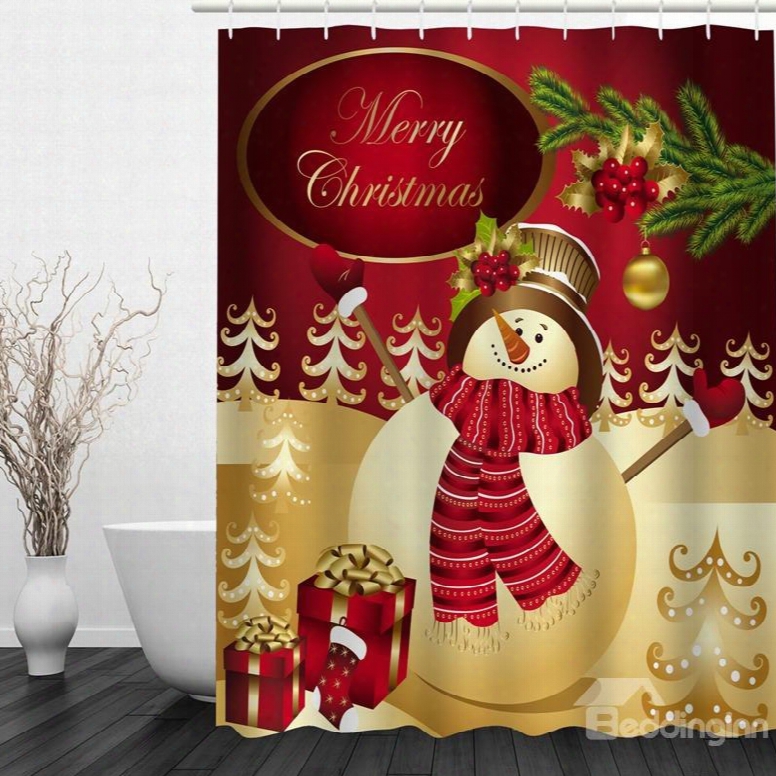 Cheerful Snowman Printing Christmas Theme Bathroom 3d Shower Curtain