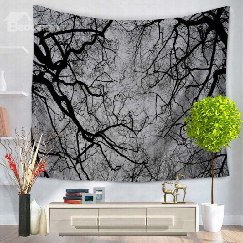 Clump Of Bald Tree Branches And Gray Sky Decorative Hanging Wall Tapestry