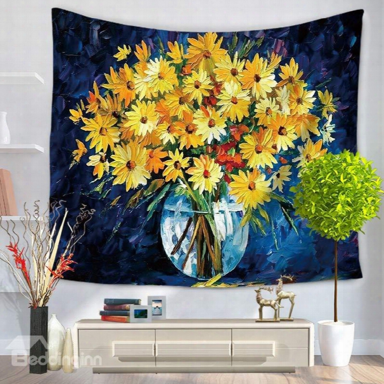 Cluster Of Yellow Flowers Pattern Decorative Hanging Wall Tapestry