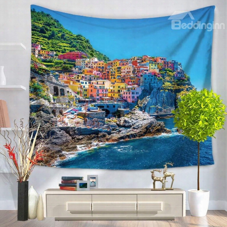 Coastal City And Ocean Scenery Decorative Hanging Wall Tapestry
