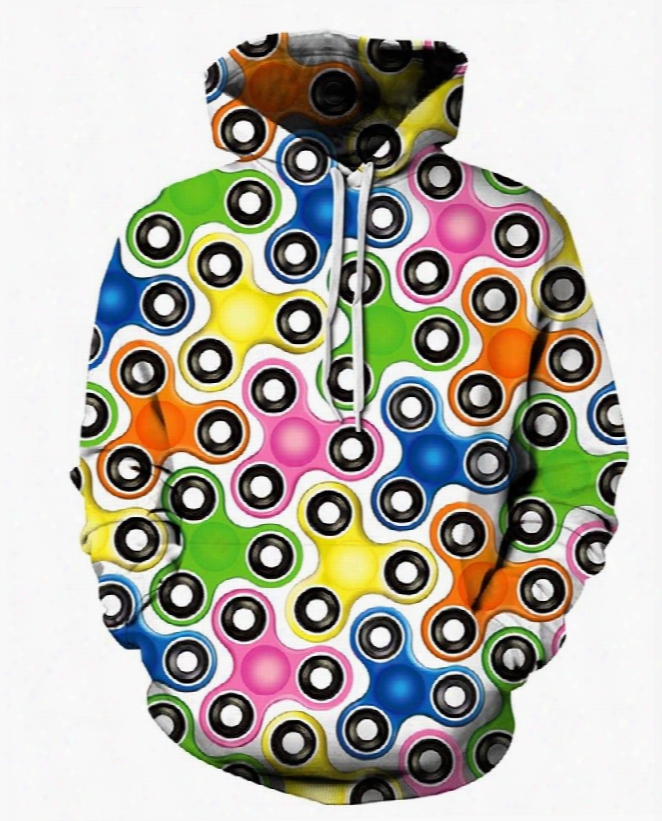 Colorful Fidget Spinners Long Sleeve 3d Pattern Hoodie