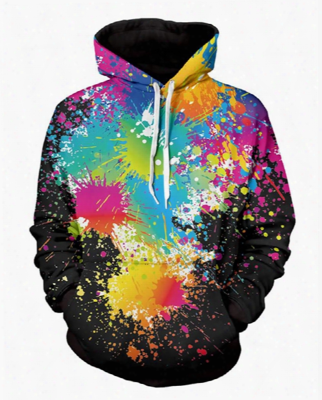 Colorful Painting Black Back Long Sleeve 3d Pattern Hoodie