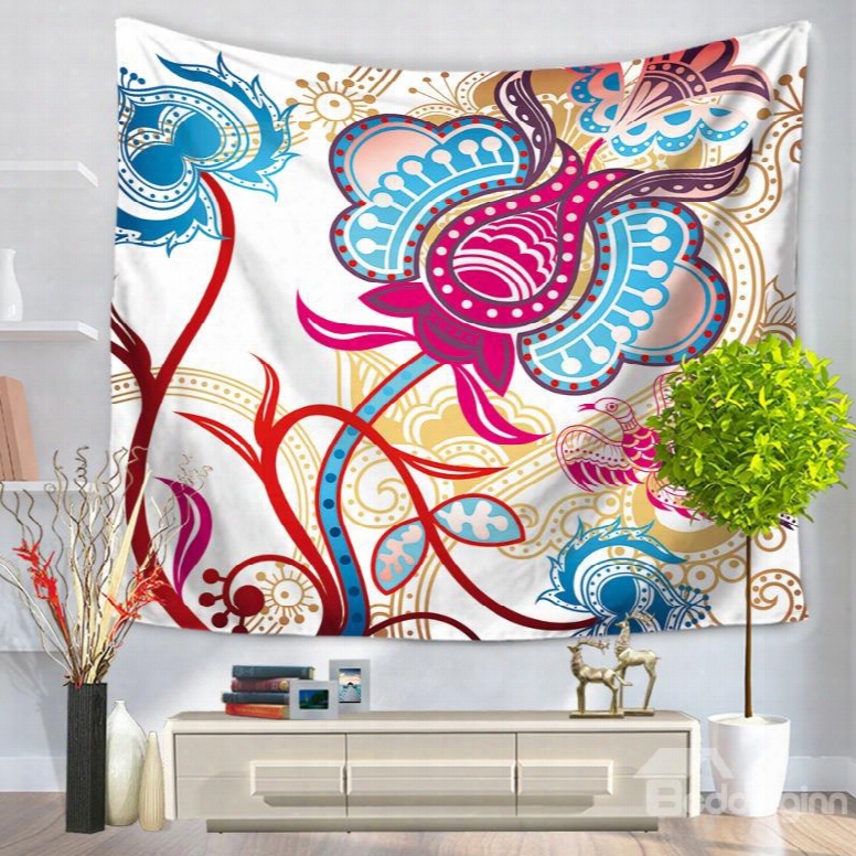Colorful Paper-cut Art Blue Flowers And Leaves Pattern Decorative Hanging Wall Tapestry