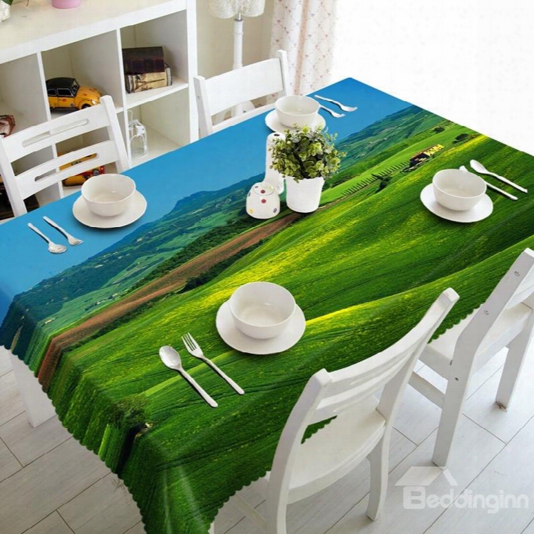 Creative Design Broad Grassland Prints Washable Polyester Fibre 3d Tablecloth