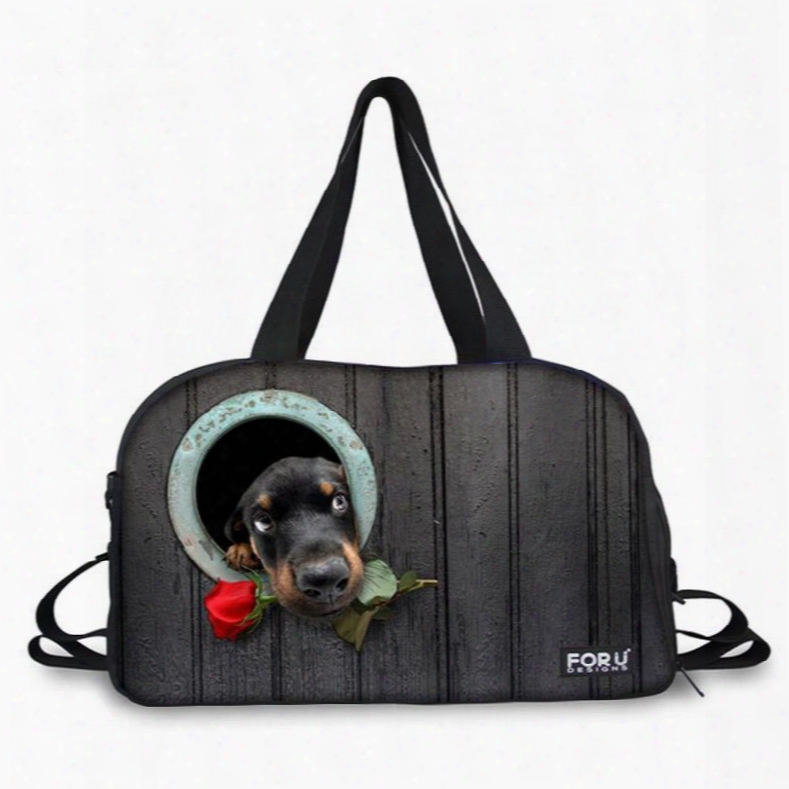 Creative Dog With Rose Pattern 3d Painted Travel Bag