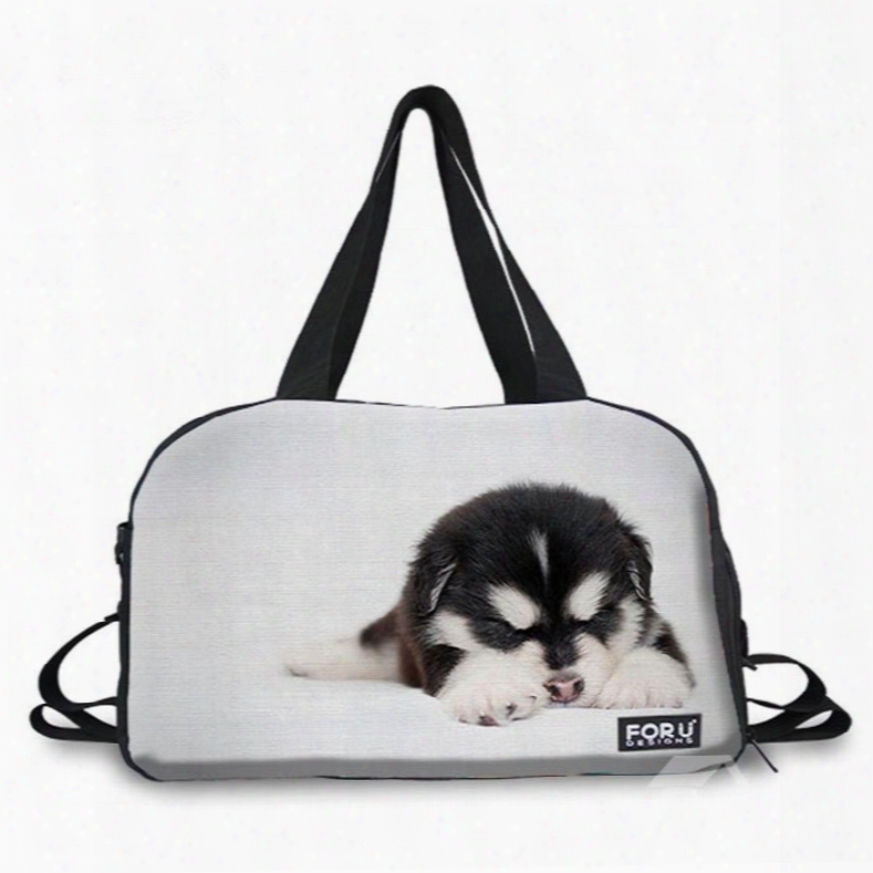 Cute Black Puppy Pattern 3d Painted Travel Bag