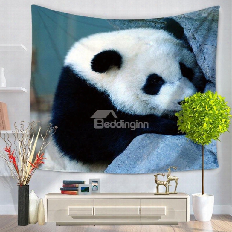 Cute Panda Sleeping On Stone Pattern Decorative Hanging Wall Tapestry