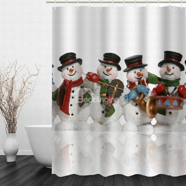 Cute Snowman Band Printing Christmas Theme Bathroom 3d Shower Curtain