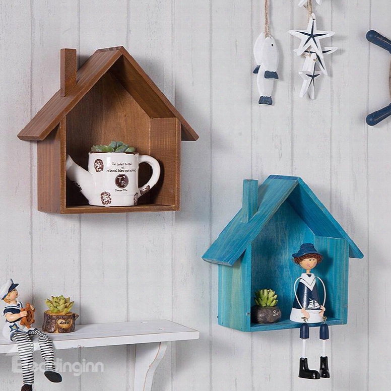 Cute Wooden Modern Style House Shape Home Decorative Wall Shelves
