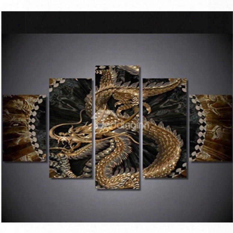 Dragon Printed Hanging 5-piece Canvas Eco-friendly And Waterproof Non-framed Prints