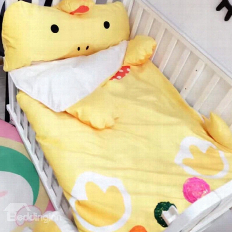 Duck Shape Coral Velvet 3-piece Yellow Baby Sleeping Bag