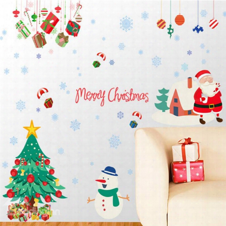 Durable Waterproof Christmas Tree And Santa Pvc Kids Room Wall Stickers