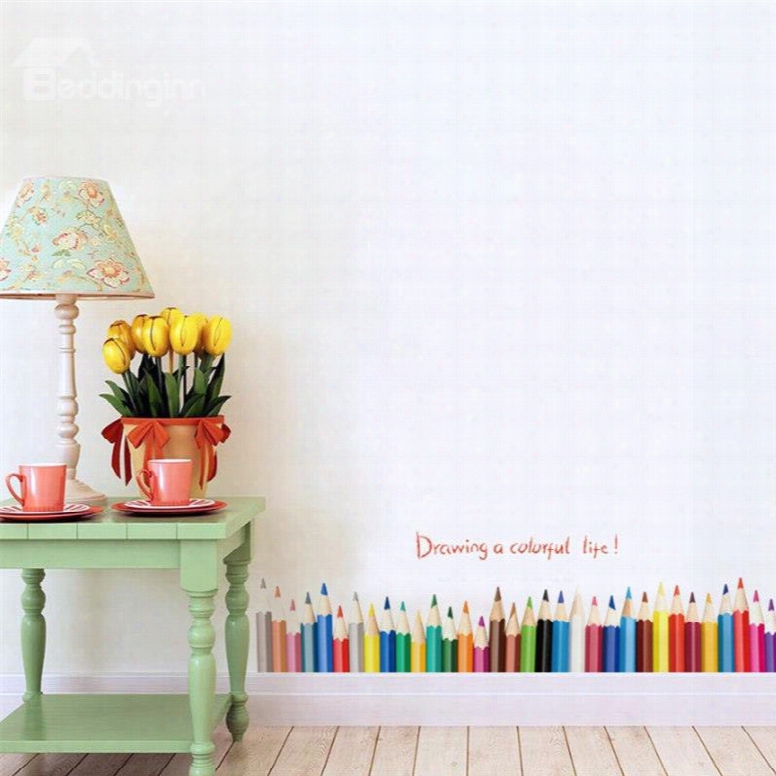 Durable Waterproof Colorful Pencils Pvc Kidsr Oom Wall Stickers