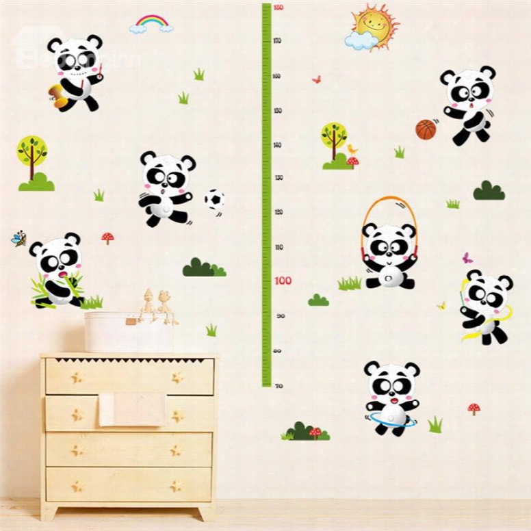 Durable Waterproof Pandas Pvc Kids Room Height Ruler Wall Stickers