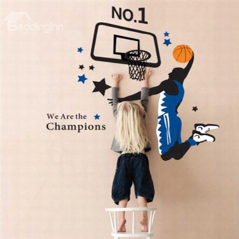 Durable Waterproof Shooting Boy  And Basket Pvc Kids Room Wall Stickers