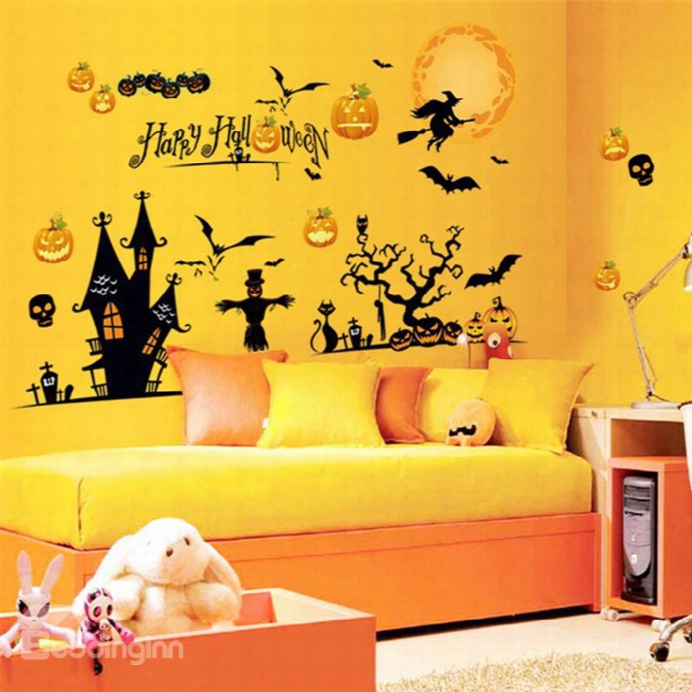 Durable Waterproof Terrible Castle Pvc Halloween Kids Room Wall Stickers