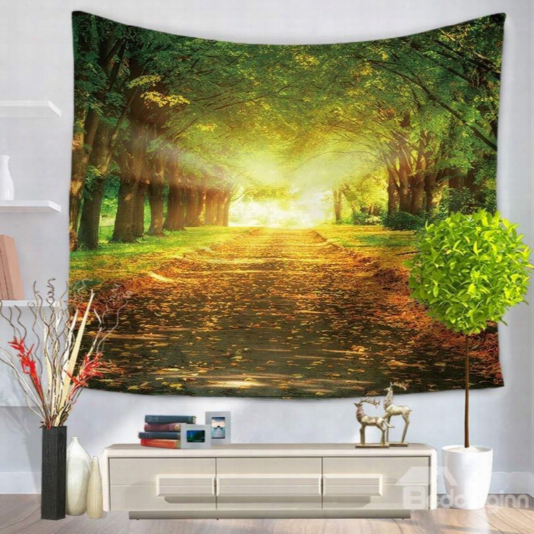 Early Autumn Flourish Forest And Yellow Fallen Leaves Decorative Hanging Wall Tapestry