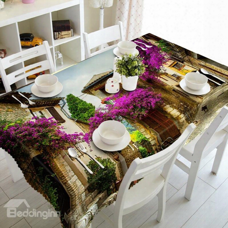 European Style Small Town Street Scenery Prints Design 3d Tableclloth