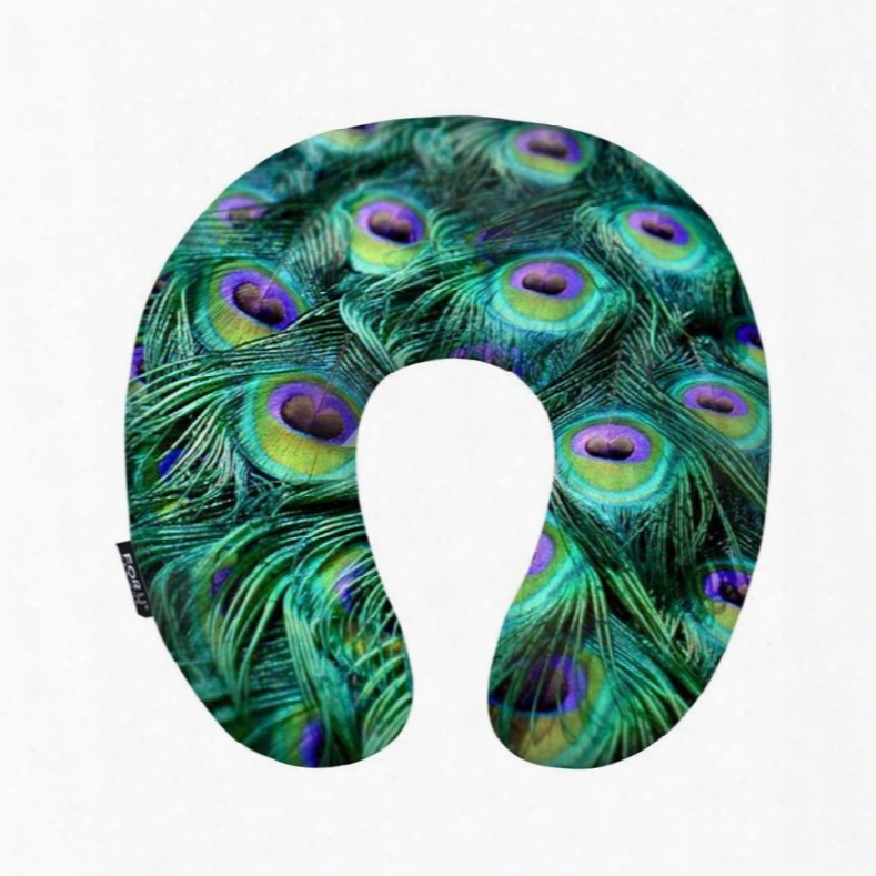 Fancy Peacock Feather Print U-shape Memory Foam Neck Pillow