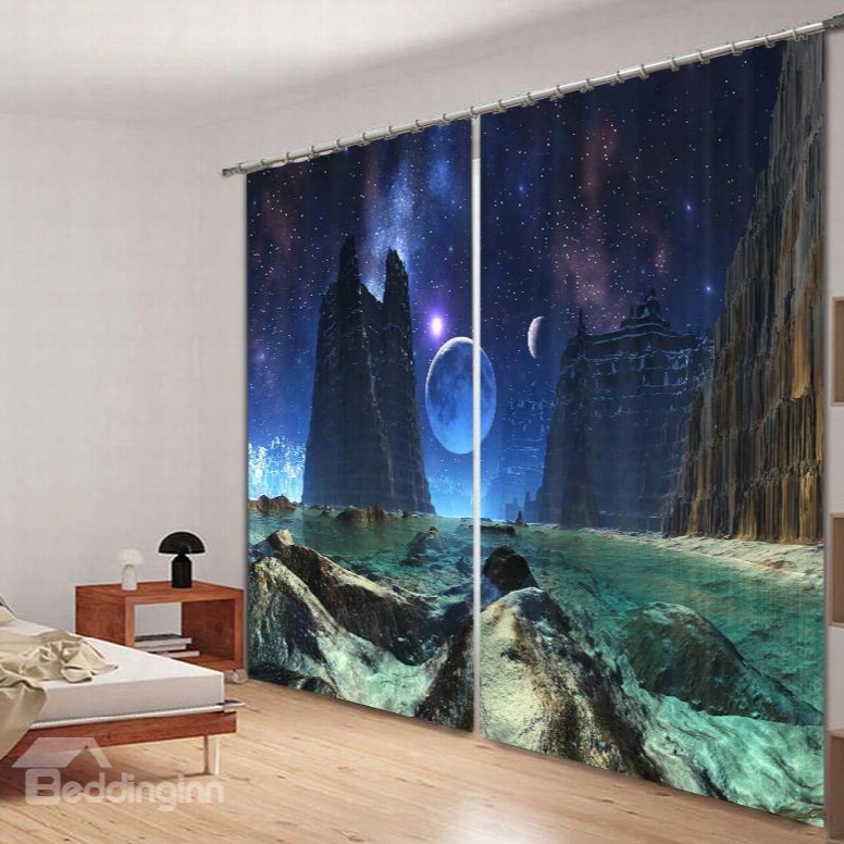 Fantastic Space Scenery Printed 3d Polyester Curtain