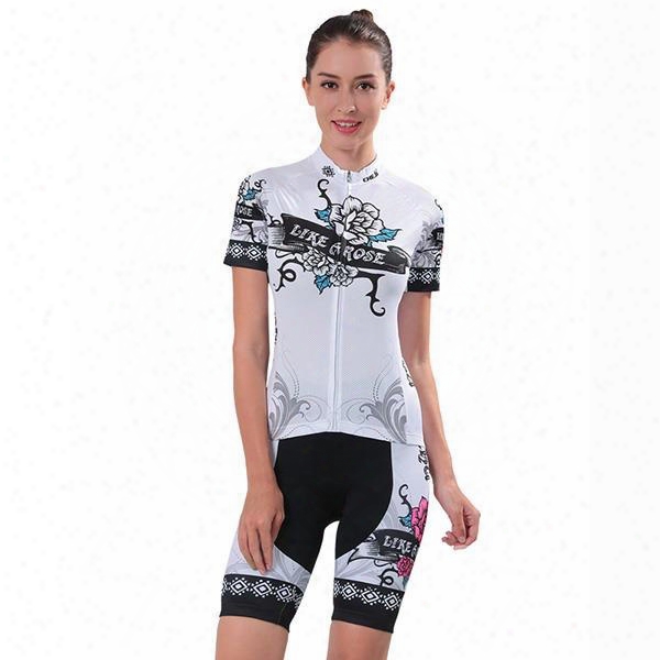 Female Black Rose Breathable Bike Jersey With Zipper Sponged Short Cycling Suit