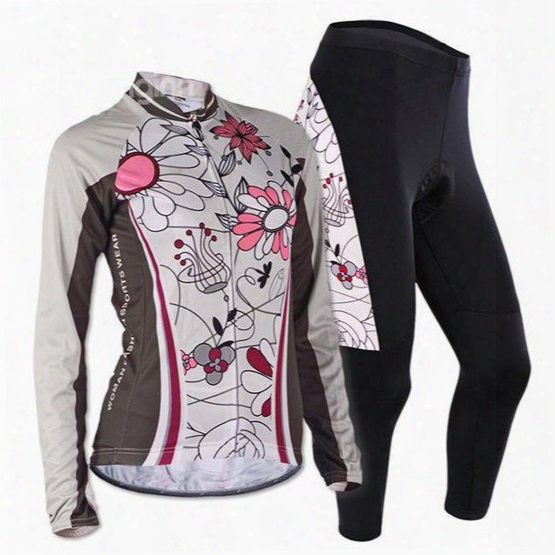 Female Flowers Long Sleeve Bike Jersey With Full Zipper Breathable Cycling Suit