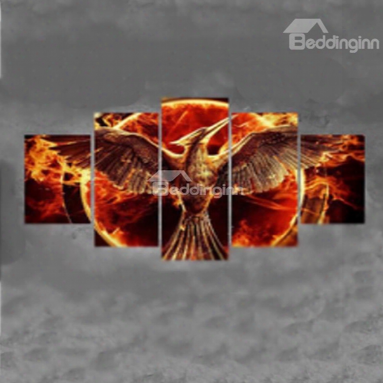 Fire Planet And Eagle Pattern Hanging 5-piece Canvas Eco-friendly And Waterproof Non-framed Prints