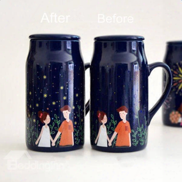 Fireflies Around Couples Creative Heat Sensitive Color Changing Coffee Cup