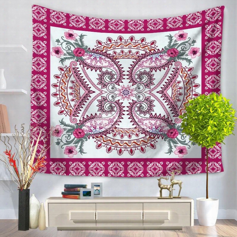 Floral Mandala Pattern With Grid Frame Decorative Hanging Wall Tapestry