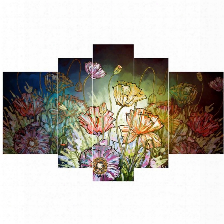 Flower Stretches Pattern Hanging 5-piece Canvas Eco-friendly And Waterproof Non-framed Prints