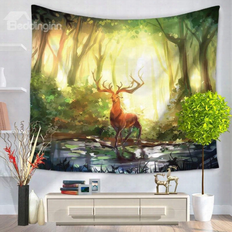 Forest Wapiti Pattern Magical Atmosphere Oil Painting Decorative Death By The Halter Wall Tapestry