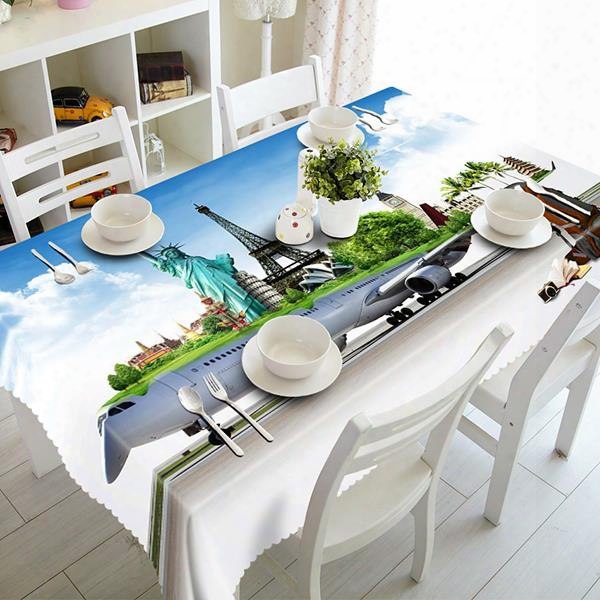 Funny Airplane And City Scenery Pattern 3d Tablecloth