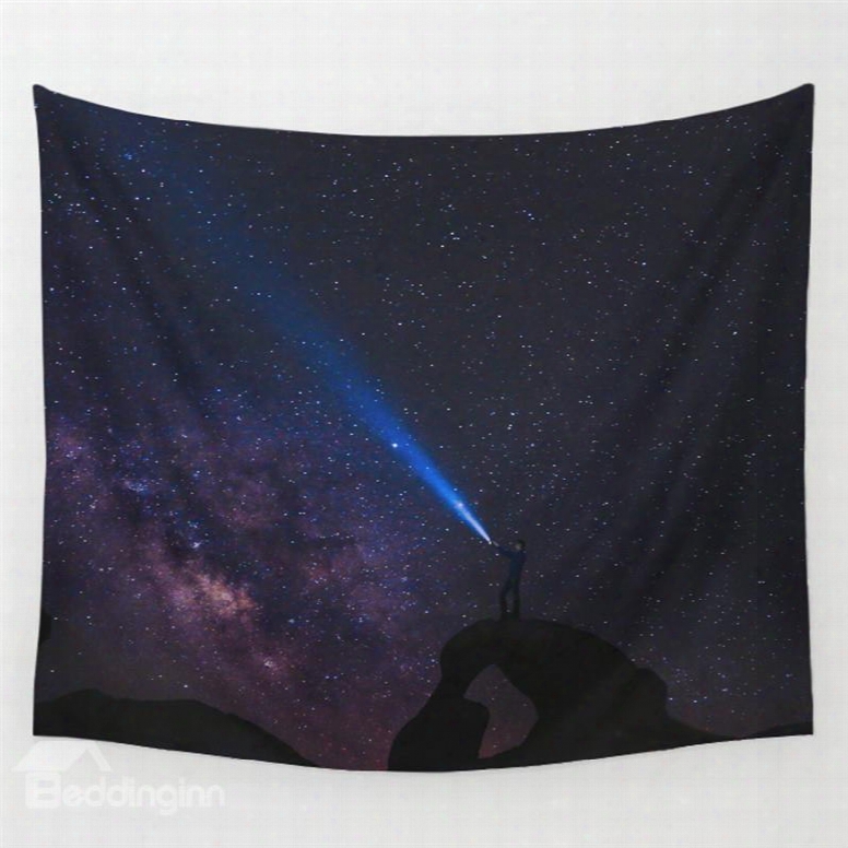 Galaxy Stars And Man's Laser Light Conflicts Pattern Decorative Hanging Wall Tapestry