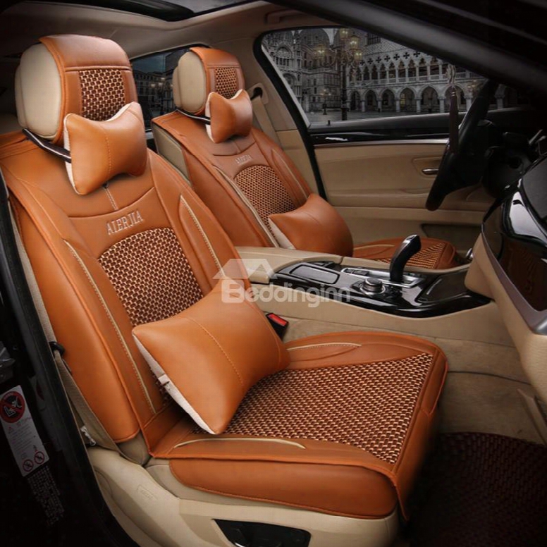Native Leather With Ice Silk And Rayon Solid Car Seat Covers