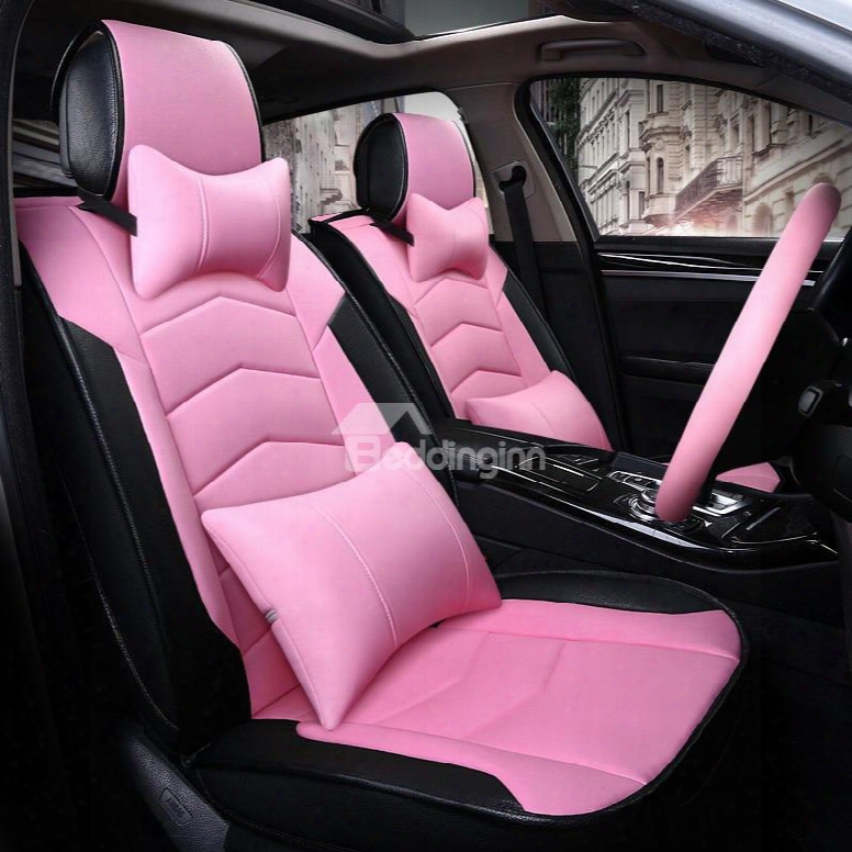 Girly Charming Pink Color Attractive Sport Design Durable Pvc Material Universal Five Car Seat Cover
