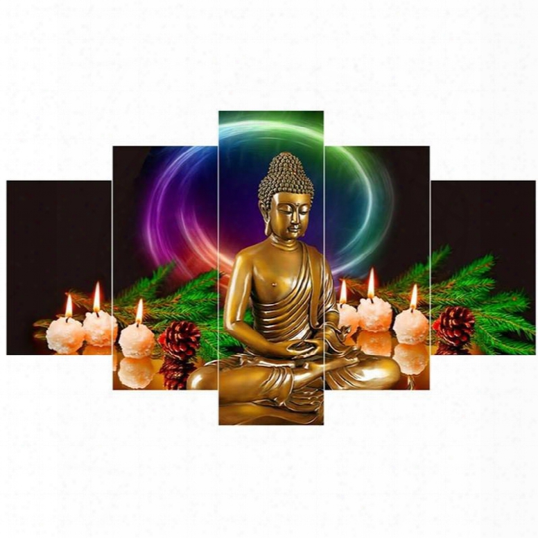 Golden Buddha Pattern Hanging 5-piece Canvas Eco-friendly And Waterproof N0n-framed Prints