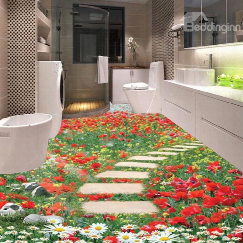 Gorgeous Flowers Stone Path Pattern Home Decorative 3d Floor Murals