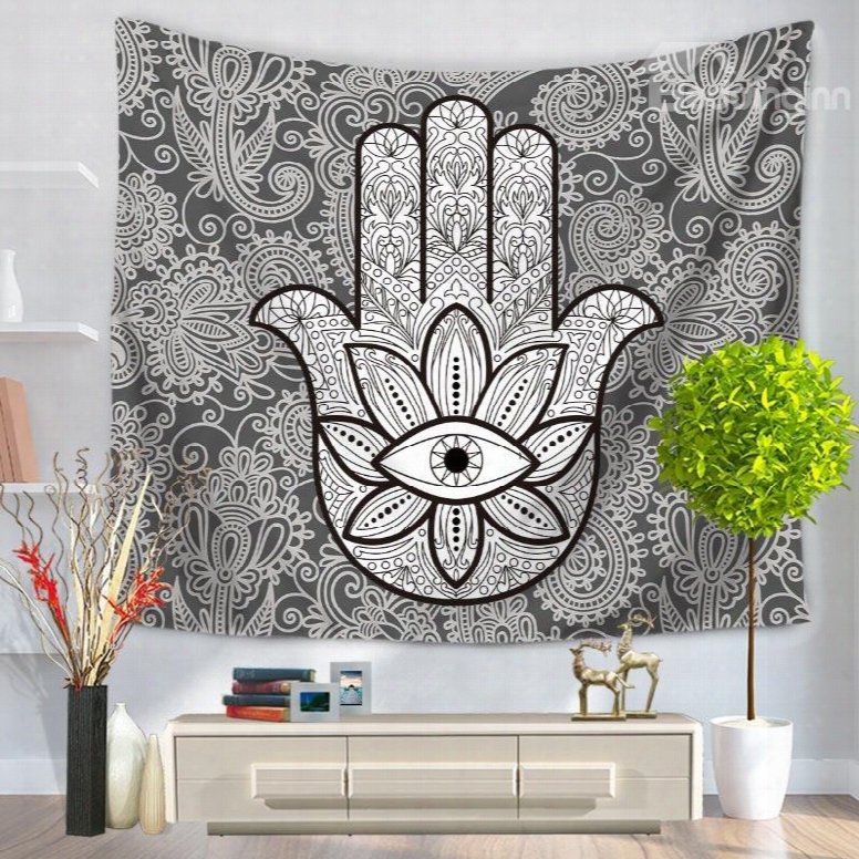Gray Mandala Pattern And Floral Eye Exotic Style Decorative Hanging Wall Tapestry