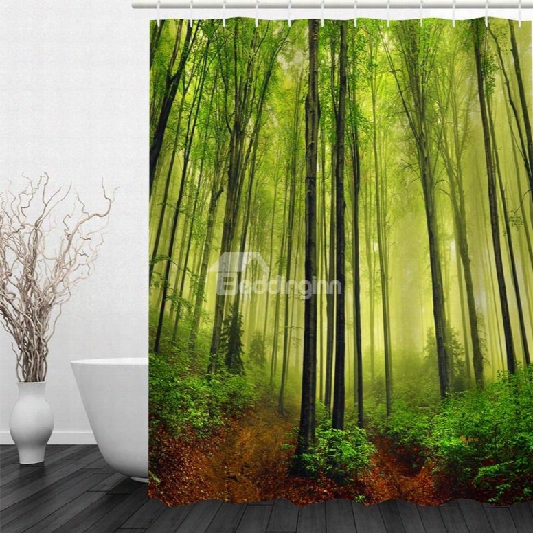 Green Forest 3d Polyester Waterproof And Eco-friendly Shower Curtain
