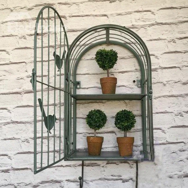 Green Iron Birdcage Shape Flower Shelf Decorative Wall Decoration