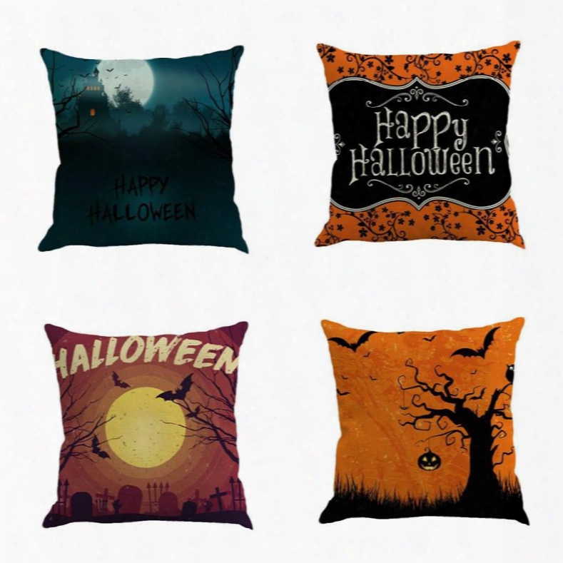 Halloween Festival Night Sky Pattern Decorative Linen Decorative Throw Pillow