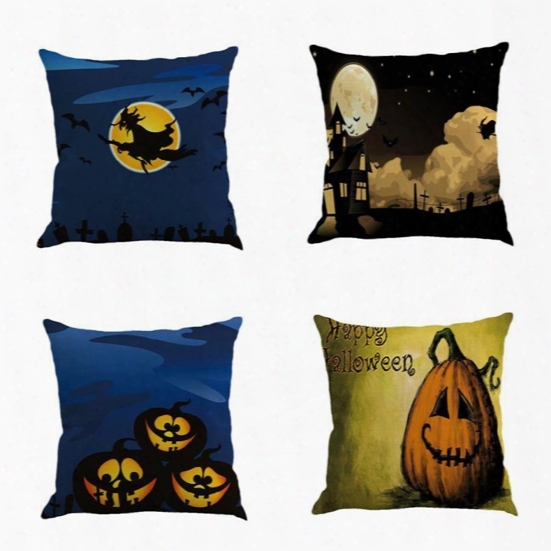 Happy Halloween Carnival Pumpkin And Wizard Decorative Square Linen Throw Pillow