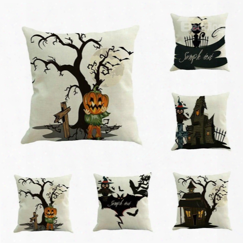 Happy Halloween Cartoon Pumpkin Or Bat White Square Linen Throw Pillow