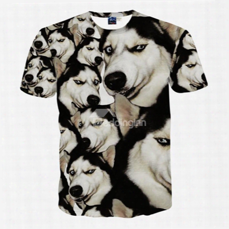 Gay Round Neck Dog Face Pattern 3d Painted T-shirt