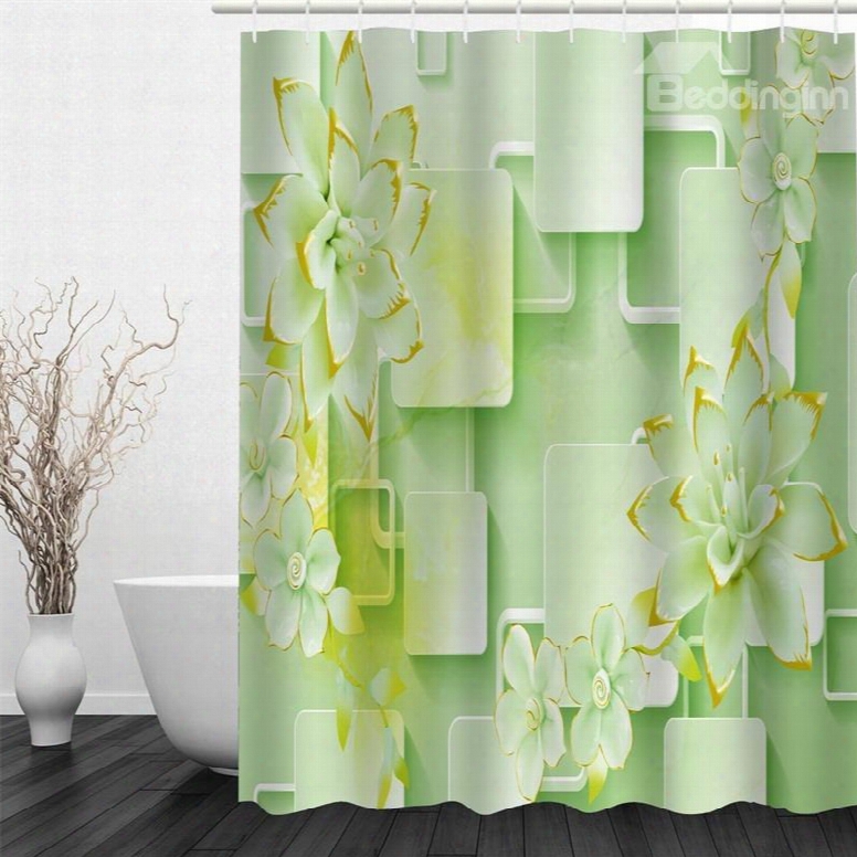 Light Green Magnolia Pattern Polyester Waterproof And Eco-friendly 3d Shower Curtain